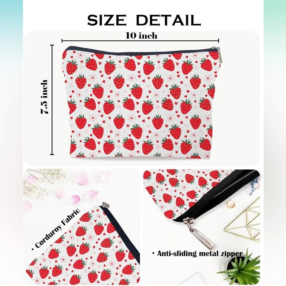 Strawberry corduroy Cosmetic Pouch